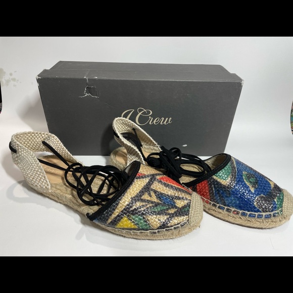 Pre Loved J Crew Baja Raffia Espadrilles Red, Green, Black G4199 Sz 8 - Picture 2 of 12